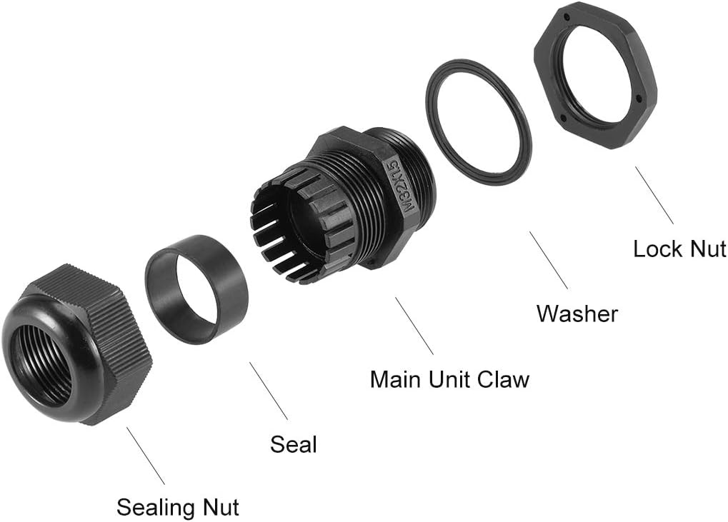 sourcing map M32x1.5 Cable Gland 16mm-21mm Wire Hole Waterproof Nylon Joint Adjustable Locknut with Washer Black 10pcs - Image 4