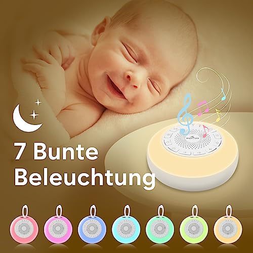 Easy@Home White Noise Machine: Portable Sleep Aid Babies with White Noise | Night Light | 26 Soothing Lullabies & Nature Sounds | 3 Timer Settings | 7 Colourful Lighting & USB
