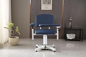 Carenovo Medycare Electrcic Height Adjustable Phlebotomy Chair for Blood Drawing lab Draw Heavy Loading (Blue)