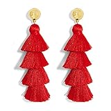 Fashion Jewelry 14k Gold/Tassels/Charming Pendants/Gems Drop Earrings (NewTassel-Red)