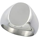 Sabrina Silver Modern Oval Signet Ring, Solid Back, Stainless Steel, Half Sizes 5-10, No Gemstone, Silver Color