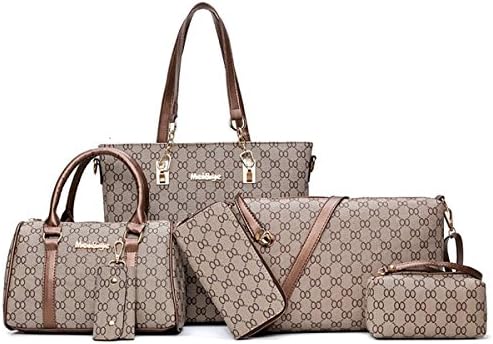 Tote Handbag Womens Shoulder Bag 6 pack Casual Signature Printing Pu Leather by Yayabb (onesie, 713khaki)