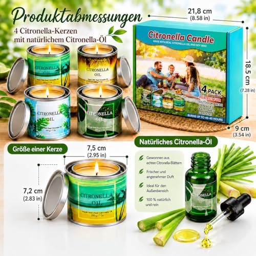 Citronella Kerzen für Außenbereich Große Citronella-Kerzen in Dosen Wachskerzen-Set
