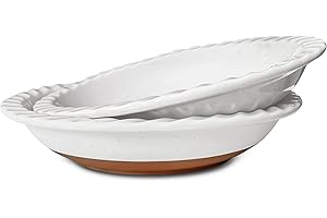 MORA CERAMICS HIT PAUSE Mora Ceramic Classic 9 Inch Pie Pan Set of 2 - Round Pie Plate for Baking Apple/Pumpkin Pies, Quiche, Rolls, etc. Dishwasher and Oven Safe Dishes, Shallow Pans for Original Recipes - Vanilla White