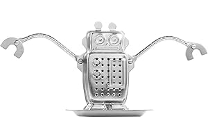 Stainless Steel Tea Infuser Robot Shape Loose Tea Leaf Strainer Filter Diffuser with Drip Tray for Kitchen Office Tea House D