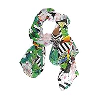 WellLee Custom Oblong Chiffon Scarf, Geometric Tropical Birds Toucan Parrot Shawl Wrap Sheer Scarves for Outdoor