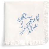 xo, Fetti Something Blue Embroidered Handkerchief | 10"x10" | White Wedding Accessory, Bridesmaid Gift, Bridal Tissue, Bow Napkin, Ruffled Kleenex