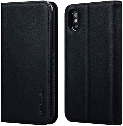 VISOULUK Case iPhone XS Max Leather Case Stand Cover, Flip Wallet Detachable Slim Leather Case with Card Slots ID Holder Magnetic Closure and Kickstand Feature for iPhone XS Max Gift Box (Napa Black)