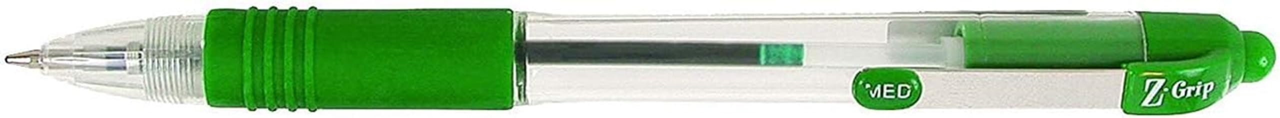 Zebra Pen Z Grip Green Pens Ballpoint, Smooth & Comfortable Pens With Pocket Clip, Retractable Ballpoints With Green Ink, Reliable Biro Multipack For Everyday Use - Med Point, 12pk