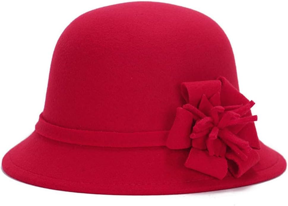EBILUN Women Flower Felt Hat, Vintage Stylish Imitation Wool Winter Cloche Bucket Cap with Flower Cap