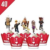 40 Roblox Liners Cupcake Toppers Birthday Party Supplies Cake Wrappers Decorations Set for Children by Phoenix Party