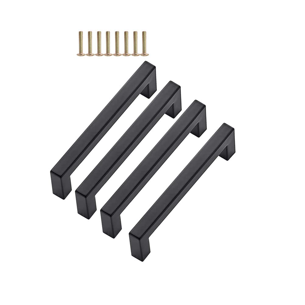 Hoopever 4 Pack 140mm Black Stainless Steel T Bar Pulls for Kitchen, Bathroom, Bedroom Cabinet Handles with Screws