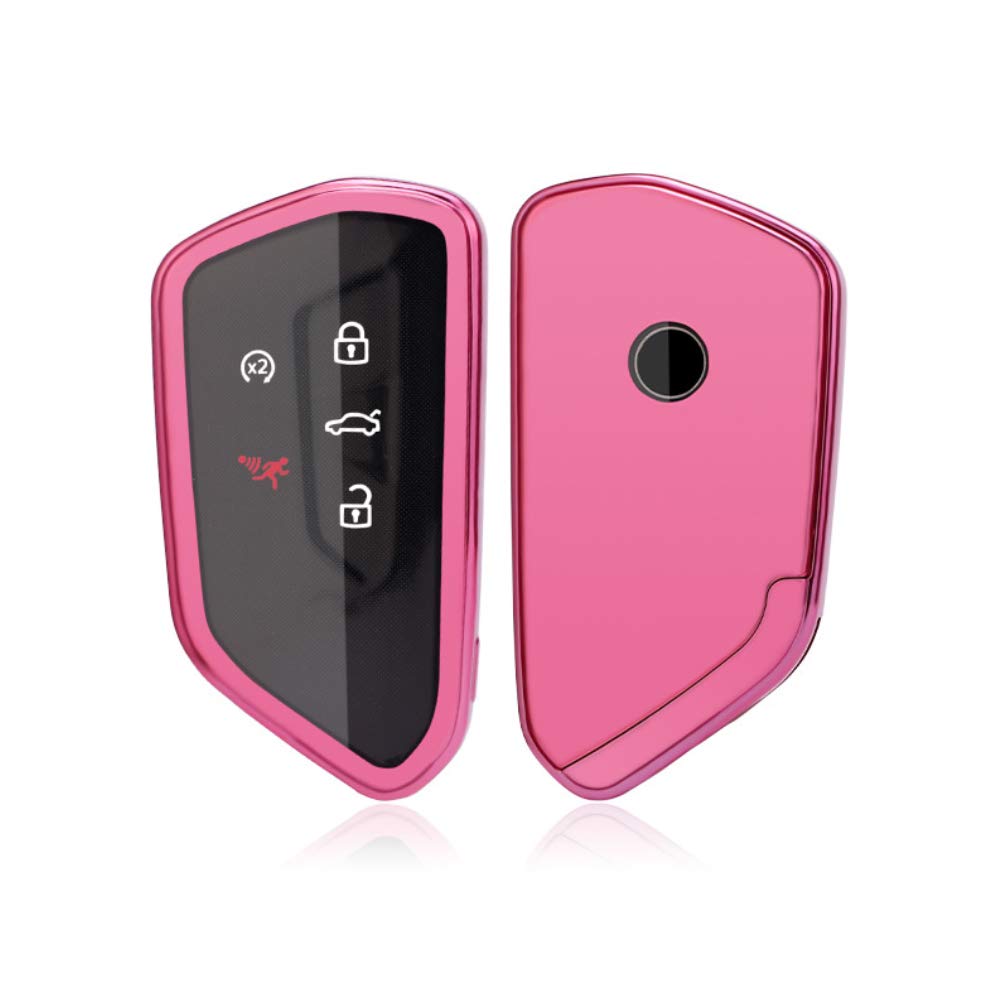ontto 1 Piece Car Key Case for VW Soft TPU Key Cover Holder Protector for Volkswagen Golf 8 Seat Leon MK 9 Tarraco Ateca Skoda Octavia Remote Key Fob Keyring-Pink