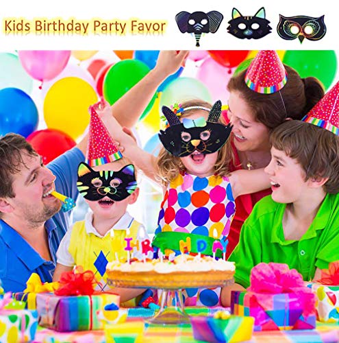 Fashionclubs Scratch Art Paper Rainbow Scratch Animal Masks,Owl Rabbit Tiger Wolf Bear Squirrel Fox Elk Elephant 36pcs Magic Scratch Paper Masks with Elastic Cords&Wooden Styluses for Kids Dress Up Costume Party Favors - Thumbnail 6