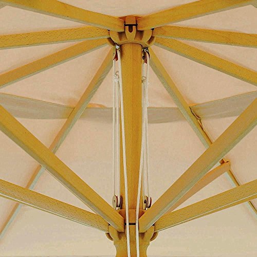 13' Ft Patio Wooden Umbrella Sunshade German Beech Wood Pole Outdoor Beach Beige with Ebook