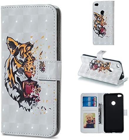 BestCatgift P8 Lite PU Leather Folio Flip Cover [3D Relief Pattern ][Kickstand] For Huawei P8 Lite 2017/P9 Lite 2017/Honor 8 Lite/Nova Lite/GR3 Magnetic Wallet Case - Tiger