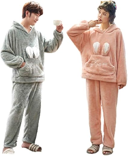 Amazon ジュタオピン ペア パジャマ カップル 冬 メンズ 上下 セット レディース ルームウェア モコモコ 長袖 部屋着 おそろい 寝巻き かわいい 大きいサイズ M L Ll 3l 4l グレー ピンク うさぎ パジャマ 通販