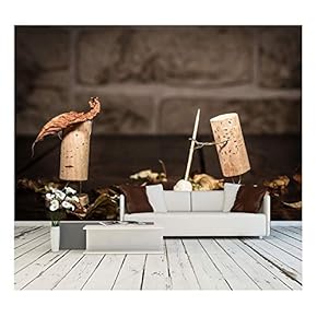 Concept Men Clean Up Leaves, Wine Cork Figures - Removable Wall Mural | Self-Adhesive Large Wallpaper - 66x96 inches