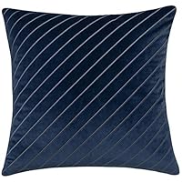 MANOJAVAYA 20"X20" Blue Velvet Embroidered Decorative Square Throw Pillow Cover for Sofa Living Room Guest Pillowcase New Home Decor Chair Patio Bedroom Office (20"X20", Slant Stripe(Midnight Blue))