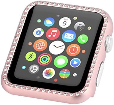 Aluminum Metal Apple Watch Case with Crystal Diamonds Plate Protective Cover Ultra Thin Bumper for iWatch Series 1/ 2/ 3（Best 3D Bling Gift for Your iWatch) (Rose, 38mm)