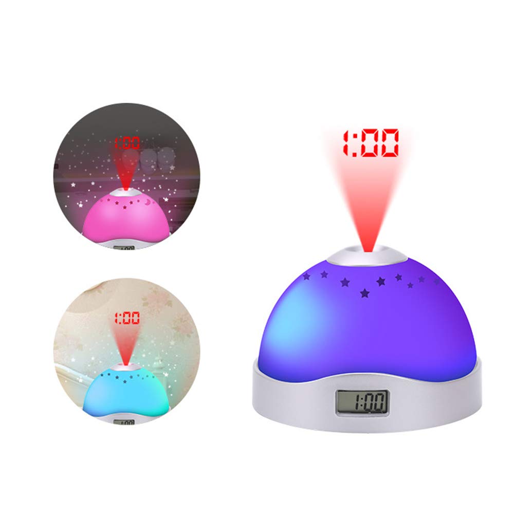 OENEW Projection Clock,Creative LED Projection Digital Alarm Clock with Colorful Starry Sky for Bedroom,Kitchen and Office (White)