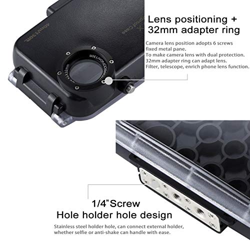 HAWELL iPhone X/XS Diving Case, Professional [40m/130ft] Surfing Swimming Snorkeling Photo Video Waterproof Protective Case Underwater Housing for iPhone with Lanyard (Black) - Thumbnail 3