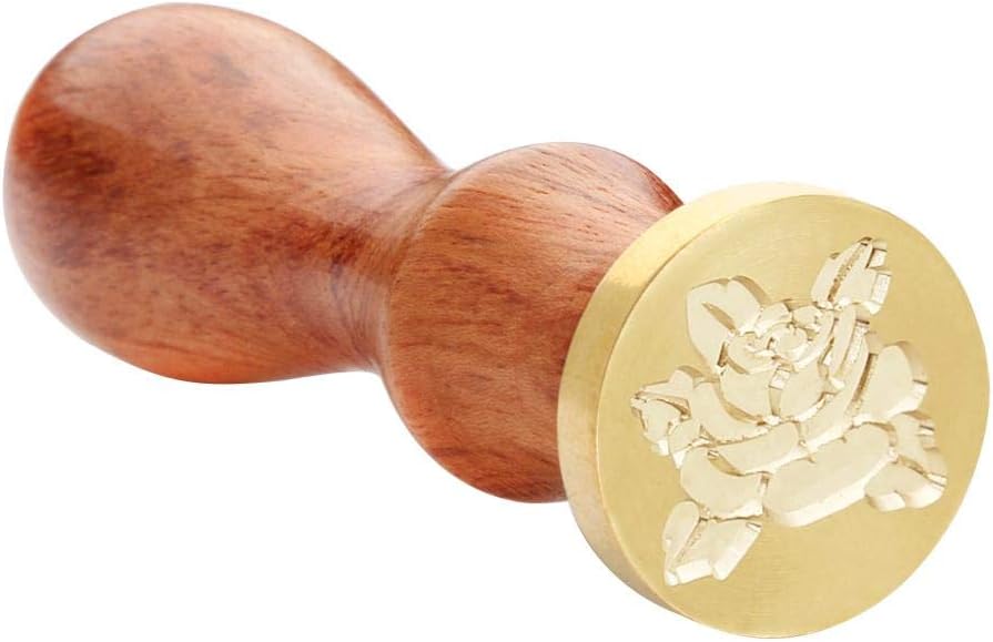 Rose Flower Wax Seal Stamp for Wedding Invitations, Antique Metal Sealing Wax Stamps Wood Handle for Invitations Decor, Envelopes, Gift Wrapping