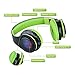 Excelvan Folding Wireless Bluetooth LED Stereo Headphones Adjustable Headsets, FM Radio/ TF Card for iPhone All Android Smartphones PC Laptop MP3/MP4 Tablet Earphones,Green