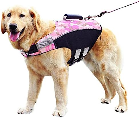 Pet Dog Camo Life Jacket Vest Float Coat for Small Medium Large Dogs Breeds,Reflective Adjustable Dog Lifesaver Safty Coat,Quick Release Doggy Saver Preserver with Handle Leash Access