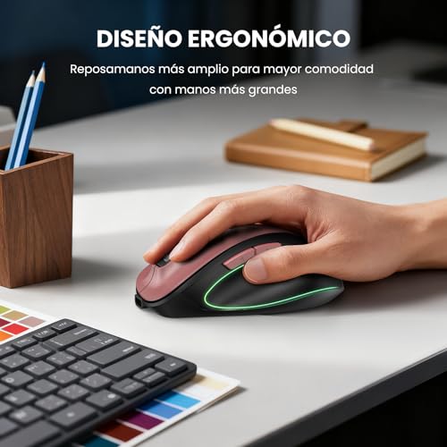 TECKNET Wireless Ergonomic Mouse, Rechargeable Bluetooth Mouse with 3 Devices (BT 5.0/3.0+2.4G), 4800DPI Silent Mouse with Thumb Rest for Laptop, Mac and PC, Red
