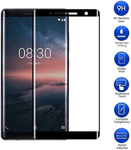 Vicstar Nokia 8 Sirocco Screen Protector, Full Coverage Premium Tempered Glass Effectively Resists Scratches 9H Hardness Bubble-Free for Nokia 8 Sirocco - Black