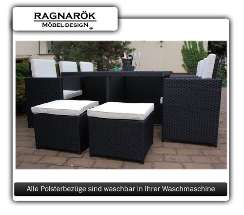 Premium PolyRattan - Deutscher Hersteller - 8 Jahre GARANTIE - Aluminium Gartenmöbel Essgruppe Tisch Stuhl Hocker Polster Rostfrei Beige Schwarz Esstisch Rattan Garten Sitzgruppe Terrasse Balkon – Bild 8