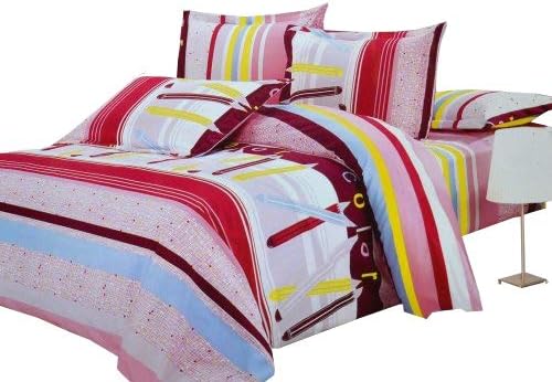 Todd Linen Brand New Multicolored Stylish Designed Super Soft 3 Pcs Queen Set 1 Duvet Quilt Cover + 2 Pillow Case Perfect Bedding Set (Pencil Multi Color Strips)