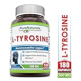 Pure Naturals L-Tyrosine Dietary Supplement, 500 Mg 180 Capsules- Supports Healthy Glandular Function*Supports Brain Health & Mental Alertness*Promotes Stress Relief*