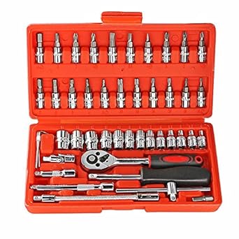 Inditrust Socket Set, 46 Pieces Spanner Socket Set 1/4 Car Repair Tool Ratchet Wrench Set Hand Tool (Red)