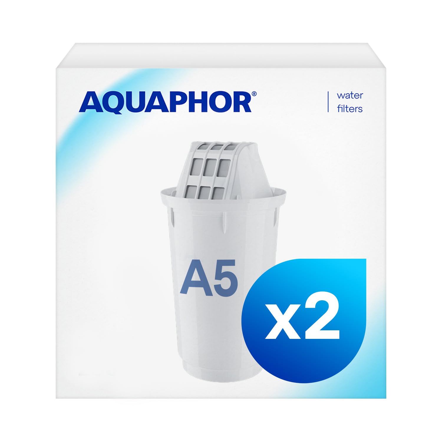 AQUAPHOR Filter Cartridge A5 2 Pack | Filters Limescale, Chlorine, Heavy Metals | 350L Clear Water | AQUALEN Technology for Better Tasting Food & Drink | Replacement Cartridge for A5 Filter Jugs
