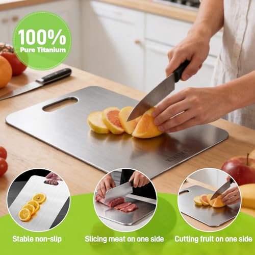 Titanium Cutting Board 3-Piece Set Pure Titanium Cutting Boards for Kitchen - Double-Sided Food-Grade Chopping Board Non-Stick Durable and Easy to Clean (M/L/XL 3-Piece Set)