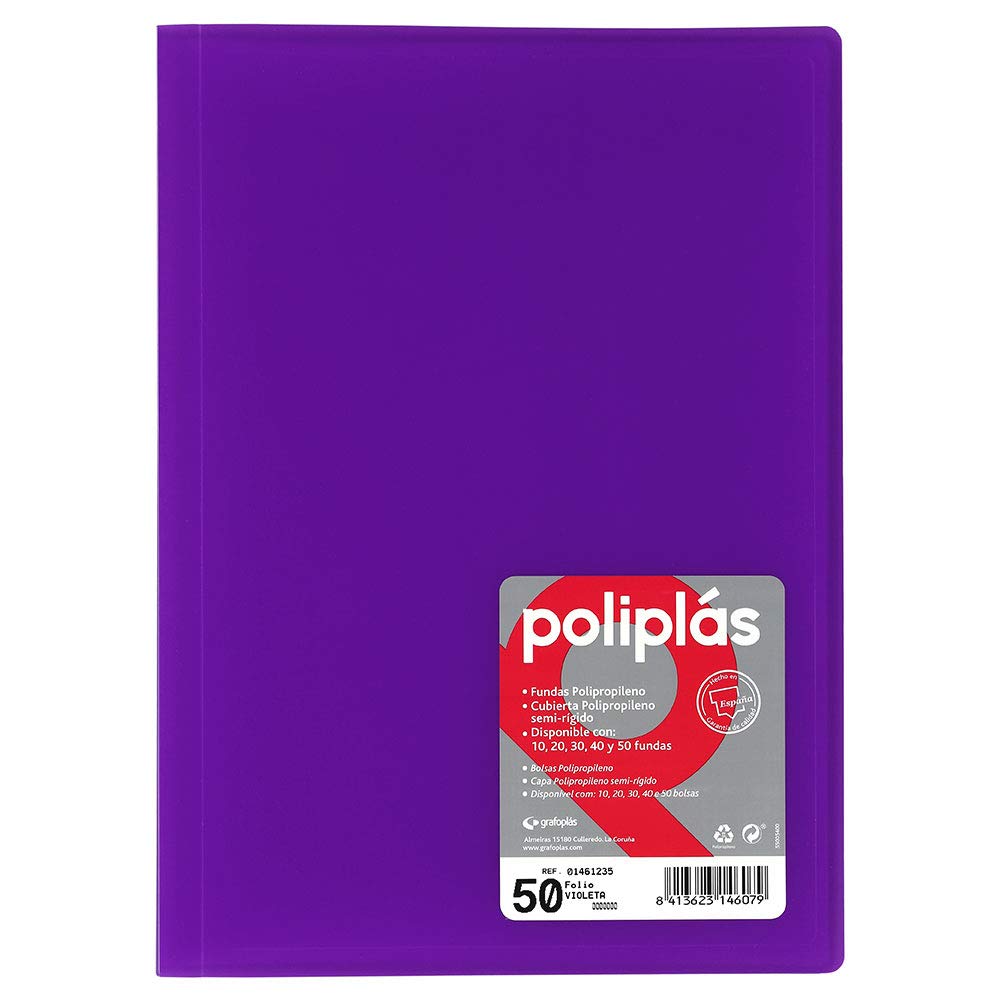 Grafoplas – Folder with 50 Sleeves, Foolscap, Polypropylene Covers Folio Violet