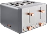 Tower Cavaletto 4-Slice Toaster Defrost Reheat 1800W Grey Rose Gold