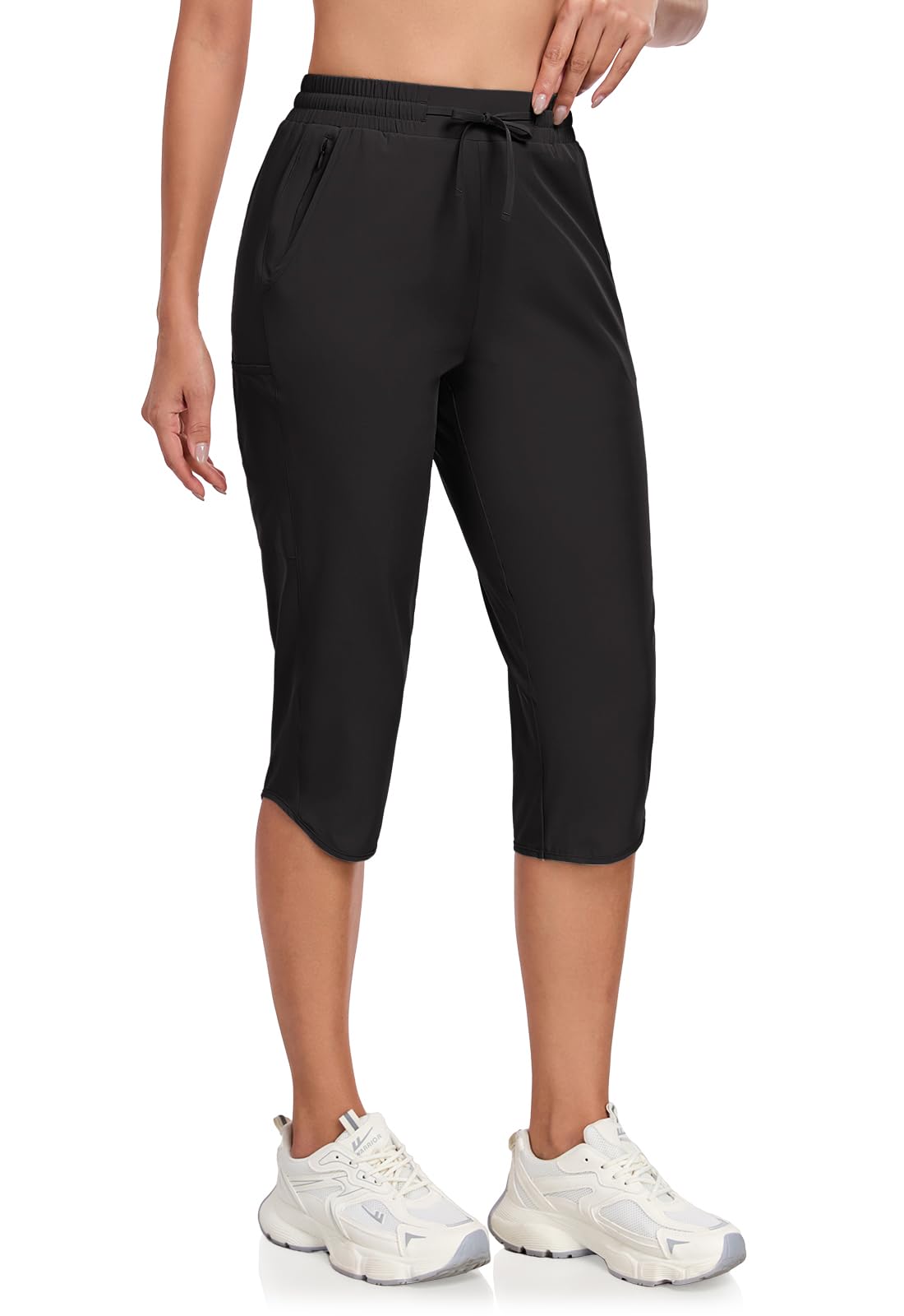 Photo 1 of GymBrave Women's Capri Pants with 6 Pockets Quick Dry Lightweight Cargo Hiking Capris Outdoor Casual Travel Black S