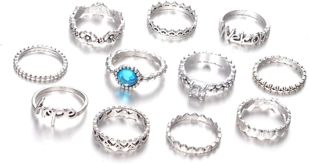 junshi11 11Pcs Rings for Teen Girls,Stackable Rings Set,Hope Heart Zircon Hollowed