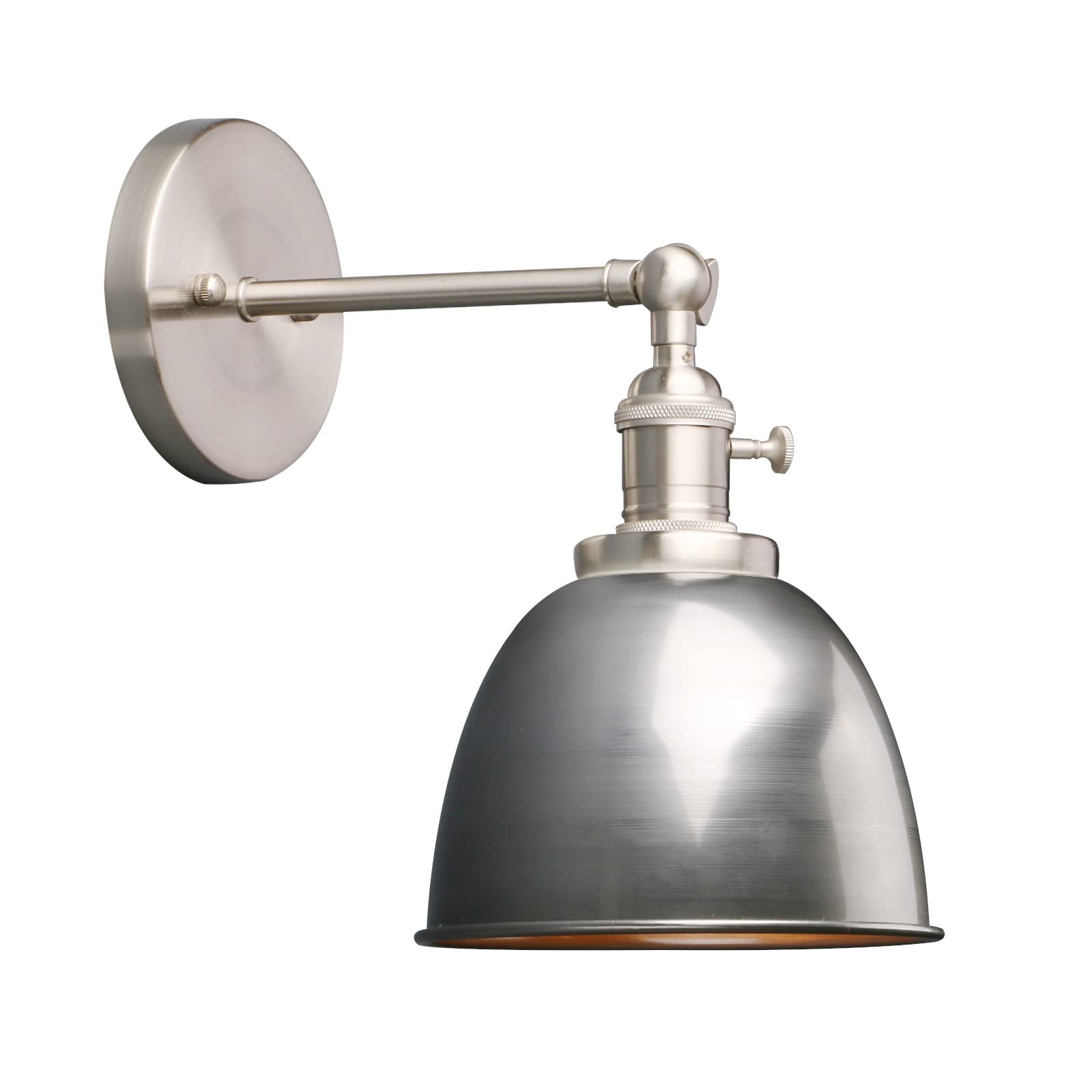 Phansthy Industrial Wall Light with On Off Switch, Retro Wall Lamp with Dome Metal Shade, E27 Indoor Wall Lighting Fixtures for Kitchen Bedroom Living Room(Varnish)