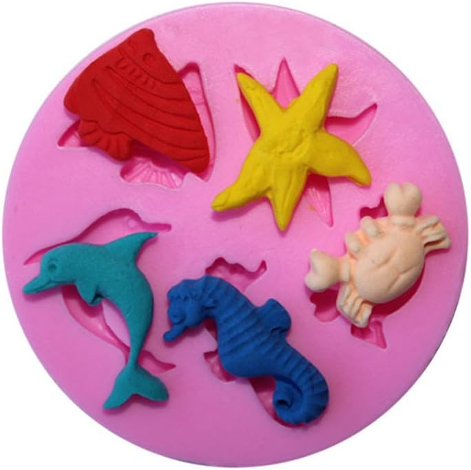 Mini Silicone Beach Ocean Sea Shell Starfish Seahorse Crab Dolphin Shape Fondant Cake Mold Cupcake Decorations