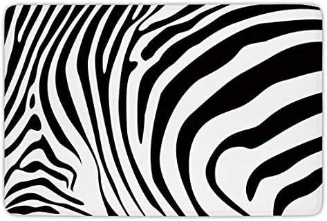 Bathroom Bath Rug Kitchen Floor Mat Carpet,Zebra Print,Zebra Animal Skin Pattern Nature Desert Life Theme Simple Stylish Illustration Decorative,Black White,Flannel Microfiber Non-slip Soft Absorbent