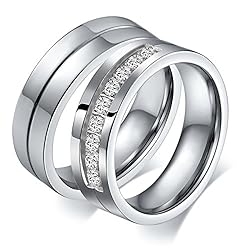 Aeici Stainless Steel Wedding Rings Set Engraved I