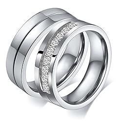 Aeici Stainless Steel Couples Rings Sets Engraved I