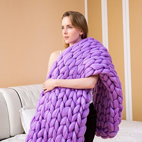 BALALALA Hand Chunky Knit Blanket,super Thick Merino wool Soft Fluffy Thick Hand Bulky Yarn Wool Throw