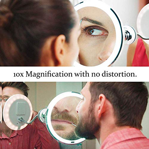 Gooseneck Magnifying Makeup Mirror, Flexible LED Lighted 10X Mirror with Suction Cup, Adjustable 360 Degree Swivel Daylight Cordless Round Vanity Travel Mirror for Wall Mounted Bathroom - Thumbnail 4