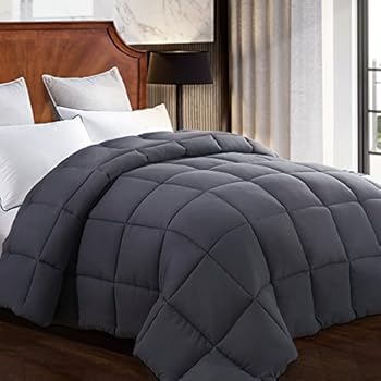 Queen Comforter Soft Warm Goose Down Alternative Duvet Insert 2100 Quilt with Corner Tab for All Season, Prima Microfiber Filled Reversible Hotel Collection,Grey,88 X 88 inch