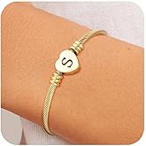 ASCONA Valentines Day Gifts for Her Gold Initial Bracelets for Women Non Tarnish Dainty Stainless Steel Heart Letter A-Z Bracelet Adjustable Cuff Bangle Bracelets for Teen Trendy Cute Bridesmaid Birthday Gifts Jewelry